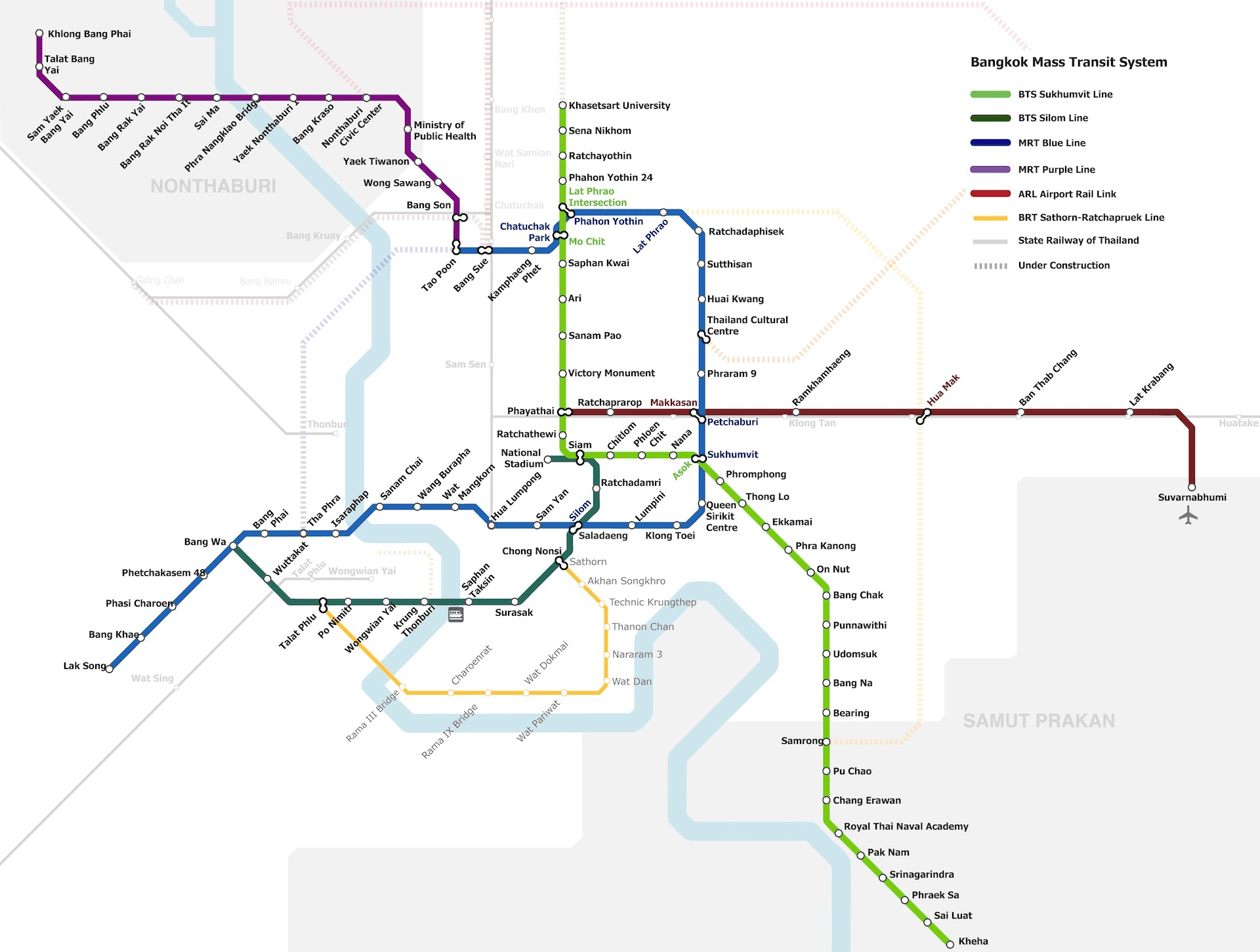 Bangkok BTS Metro and MRT Train Map